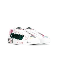 Женские белые кожаные низкие кеды с принтом от Dolce & Gabbana