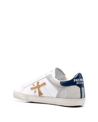 Мужские белые кожаные низкие кеды с принтом от Premiata