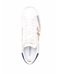 Мужские белые кожаные низкие кеды с принтом от Premiata