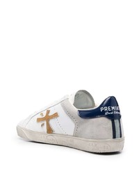 Мужские белые кожаные низкие кеды с принтом от Premiata