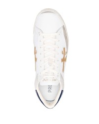 Мужские белые кожаные низкие кеды с принтом от Premiata