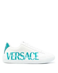 Мужские белые кожаные низкие кеды с принтом от Versace