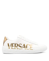 Мужские белые кожаные низкие кеды с принтом от Versace