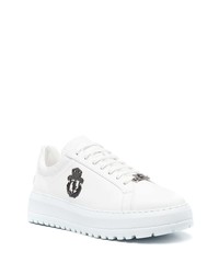 Мужские белые кожаные низкие кеды с украшением от Billionaire