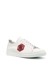 Мужские белые кожаные низкие кеды с украшением от Philipp Plein