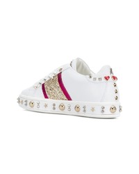 Женские белые кожаные низкие кеды с украшением от Philipp Plein