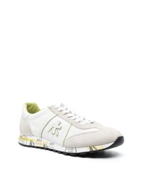 Мужские белые кожаные низкие кеды с украшением от Premiata