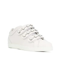 Женские белые кожаные низкие кеды с украшением от Jimmy Choo
