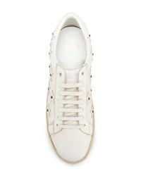 Мужские белые кожаные низкие кеды с украшением от Saint Laurent