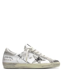 Мужские белые кожаные низкие кеды со звездами от Golden Goose