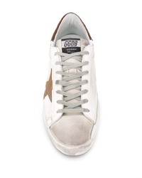 Мужские белые кожаные низкие кеды со звездами от Golden Goose