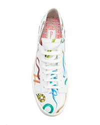 Мужские белые кожаные низкие кеды со змеиным рисунком от Santoni