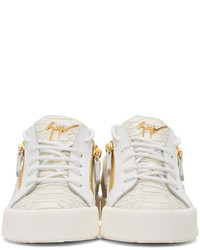 Женские белые кожаные низкие кеды со змеиным рисунком от Giuseppe Zanotti