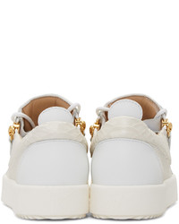 Женские белые кожаные низкие кеды со змеиным рисунком от Giuseppe Zanotti