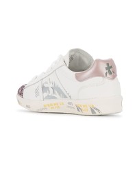 Женские белые кожаные низкие кеды от Premiata