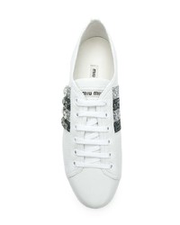 Женские белые кожаные низкие кеды от Miu Miu