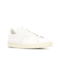 Мужские белые кожаные низкие кеды от Tom Ford