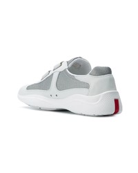 Женские белые кожаные низкие кеды от Prada