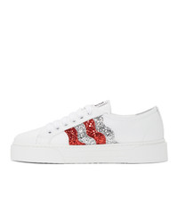 Женские белые кожаные низкие кеды от Miu Miu