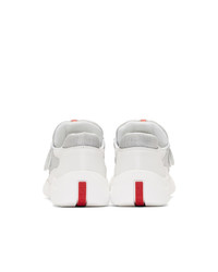 Женские белые кожаные низкие кеды от Prada