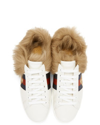 Мужские белые кожаные низкие кеды от Gucci