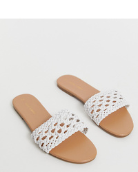 Белые кожаные плетеные сандалии на плоской подошве от New Look