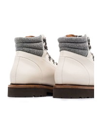 Мужские белые кожаные рабочие ботинки от Brunello Cucinelli