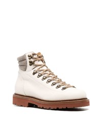 Мужские белые кожаные рабочие ботинки от Brunello Cucinelli