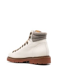 Мужские белые кожаные рабочие ботинки от Brunello Cucinelli