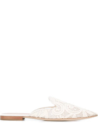 Белые кожаные сабо с вышивкой от Alberta Ferretti