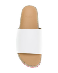 Белые кожаные сандалии на плоской подошве в горизонтальную полоску от Moncler