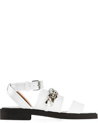 Белые кожаные сандалии на плоской подошве от Givenchy
