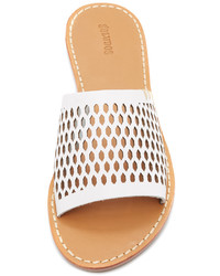 Белые кожаные сандалии на плоской подошве от Soludos