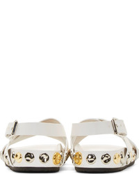 Белые кожаные сандалии на плоской подошве от Marc Jacobs