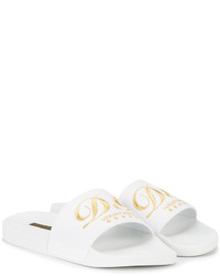Белые кожаные сандалии на плоской подошве от Dolce & Gabbana