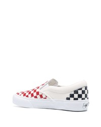 Мужские белые кожаные слипоны в клетку от Vans