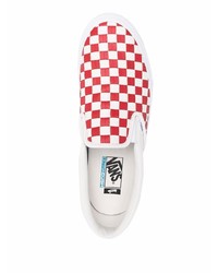 Мужские белые кожаные слипоны в клетку от Vans