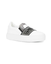 Женские белые кожаные слипоны с украшением от Philipp Plein