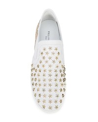 Женские белые кожаные слипоны от Philipp Plein