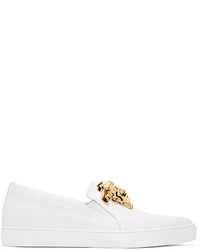 Мужские белые кожаные слипоны от Versace