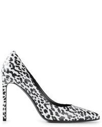 Белые кожаные туфли с леопардовым принтом от Saint Laurent