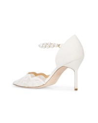 Белые кожаные туфли с украшением от Marchesa