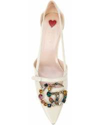 Белые кожаные туфли с украшением от Gucci