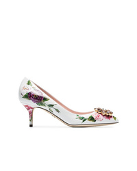 Белые кожаные туфли с цветочным принтом от Dolce & Gabbana