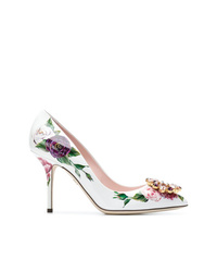 Белые кожаные туфли с цветочным принтом от Dolce & Gabbana