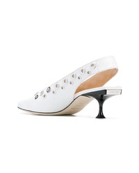 Белые кожаные туфли с шипами от Sergio Rossi