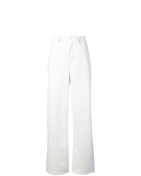 Белые кожаные широкие брюки
