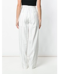 Белые льняные широкие брюки в вертикальную полоску от Cédric Charlier