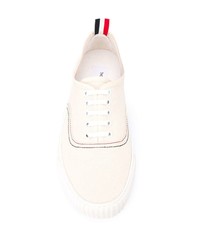 Мужские белые низкие кеды из плотной ткани от Thom Browne