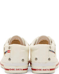 Женские белые низкие кеды из плотной ткани от Diesel